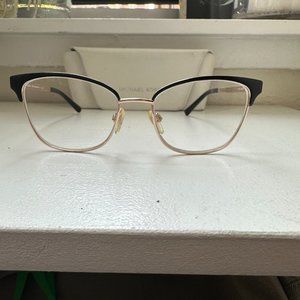 Black and Rose Gold Wire Frame Square Eyeglasses (Michael Kors)